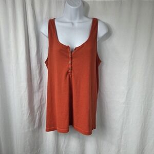 Old Navy Tank Top Womens XXL Orange Henley Scoop Neck Ribbed Stretch Shirt
